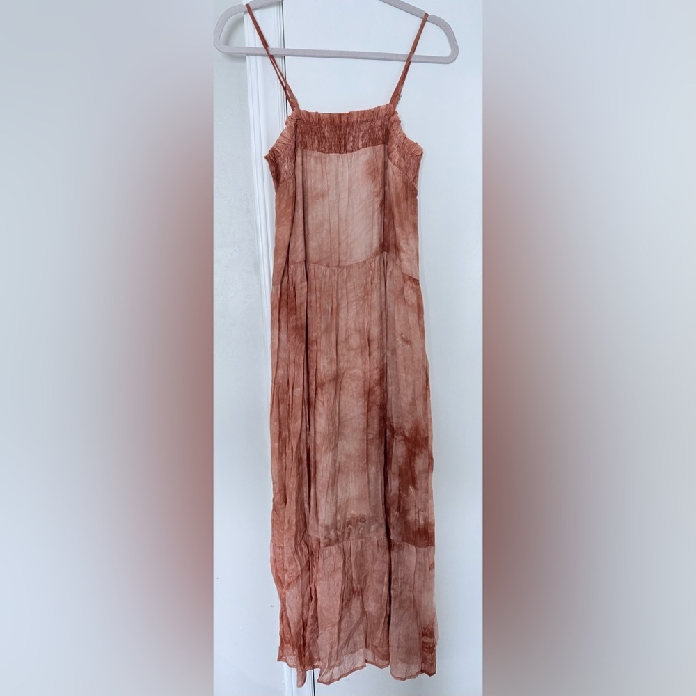 By The River Smocked Crinkle‎ Maxi Dress Blush Pink Boho Cottagecore Size M - Picture 2 of 7